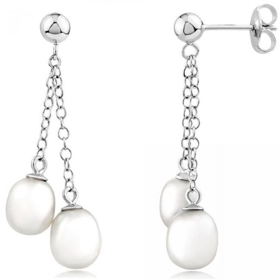 MDR Trading SS-EL008W 6.4 mm White & Silver Chandelier Freshwater Pearl Drops Earrings