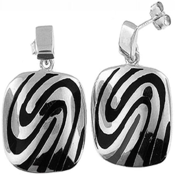 MDR Trading SS-EP183-S 19.0 mm Silver with Black Enamel Square Earrings