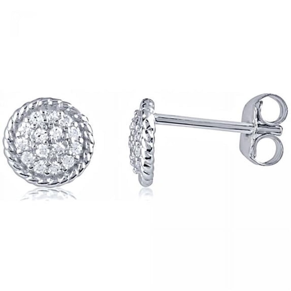 MDR Trading SS-EZ1008 White & Silver Round Stud with Cubic Zirconia Earrings