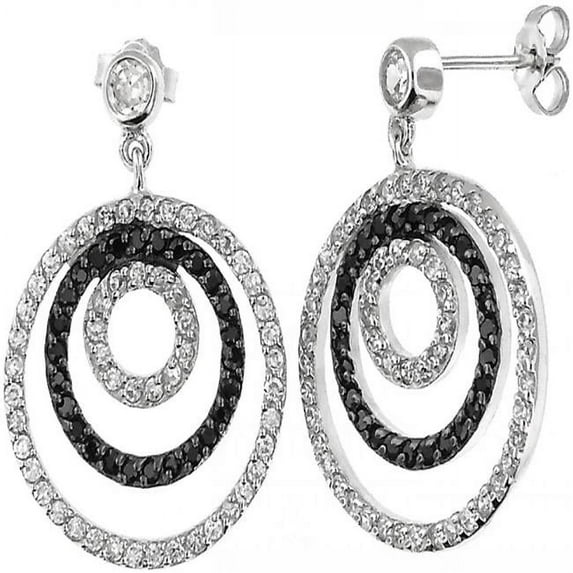 MDR Trading SS-EZ349-S 20.0 mm Silver Circles with Black & White Cubic Zirconia Earrings