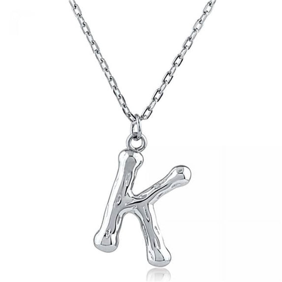 MDR Trading SS-PIP001-K 16 & 1.5 in. Silver Bamboo Initial Letter K Necklace