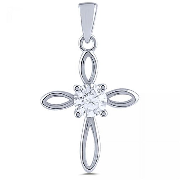 MDR Trading SS-PRZ129 15 mm Silver Cross with White Cubic Zirconia Centre Pendant