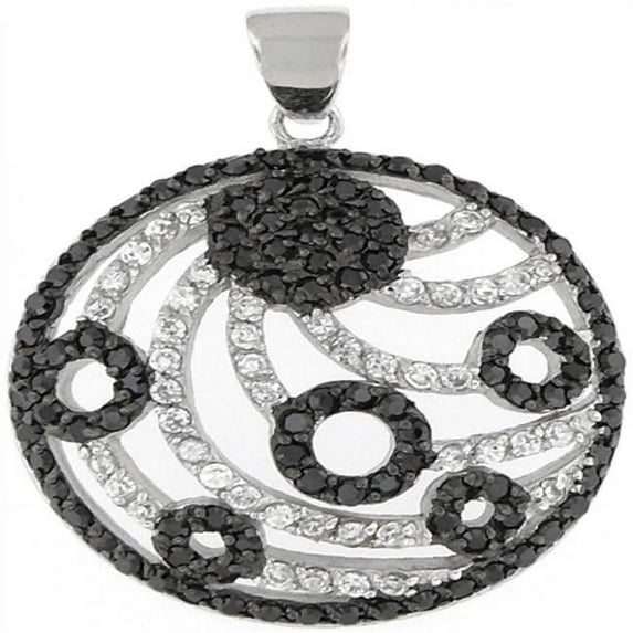 MDR Trading SS-PZ315-S 23.8 mm Circles & Lines with Black & White Cubic Zirconia Round Silver Pendant