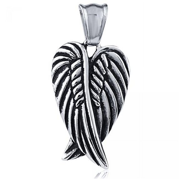 MDR Trading SS-SSP305 17.2 mm Stainless Steel Black & Silver Crossed Wings Pendant