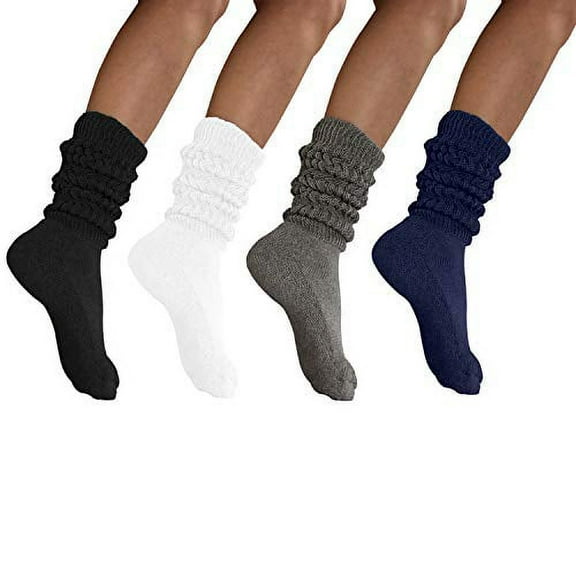 MDR Women and Men Slouch Socks Extra Tall/Extra Heavy Cotton Socks Made in USA Size 9-11, Pack of 1 Black 1 White 1 Gray 1 Navy