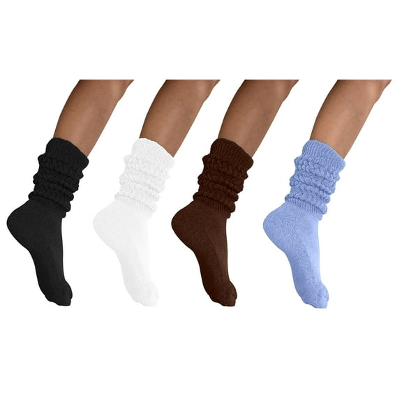 MDR Women and Men Slouch Socks Extra Tall/Extra Heavy Cotton Socks Made in USA Size 9-11, Pack of 4 (1 Black, 1 White, 1 Navy, 1 Light Blue)