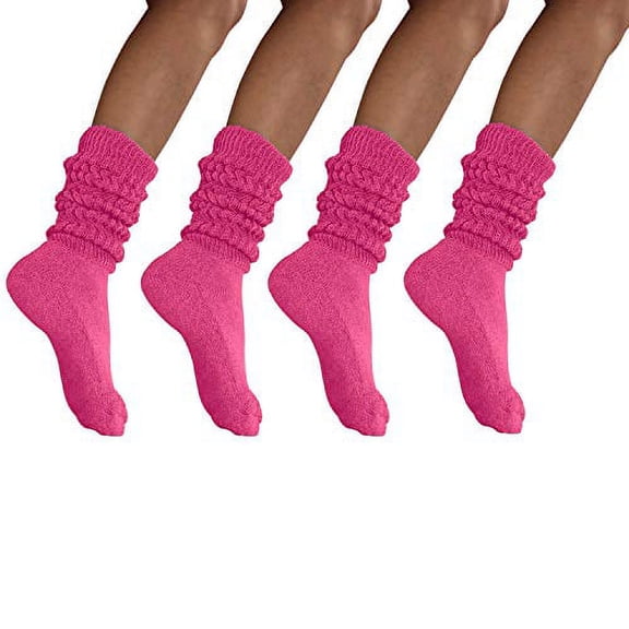 MDR Women and Men Slouch Socks Extra Tall/Extra Heavy Cotton Socks Made in USA Size 9-11, Pack of 4 Fuschia