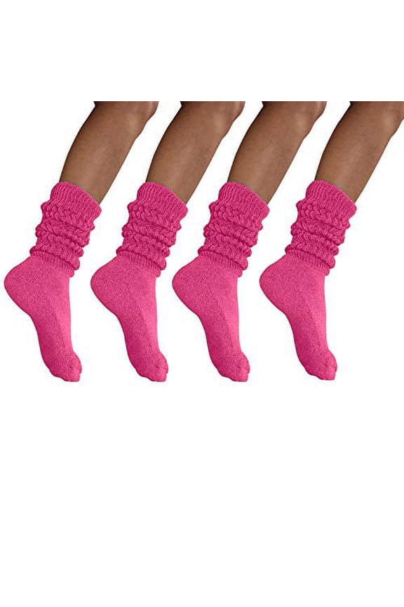 MDR Women and Men Slouch Socks Extra Tall/Extra Heavy Cotton Socks Made in USA Size 9-11, Pack of 4 Fuschia