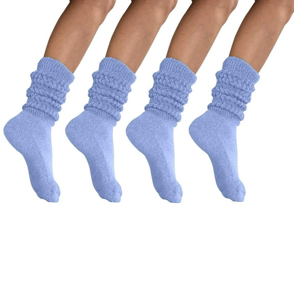 MDR Women and Men Slouch Socks Extra Tall/Extra Heavy Cotton Socks Made in USA Size 9-11, Pack of 4 Light Blue