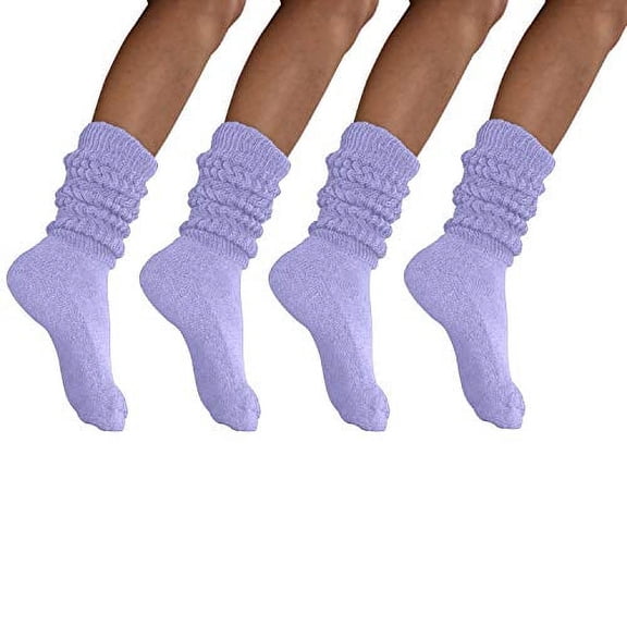 MDR Women and Men Slouch Socks Extra Tall/Extra Heavy Cotton Socks Made in USA Size 9-11, Pack of 4 Lilac