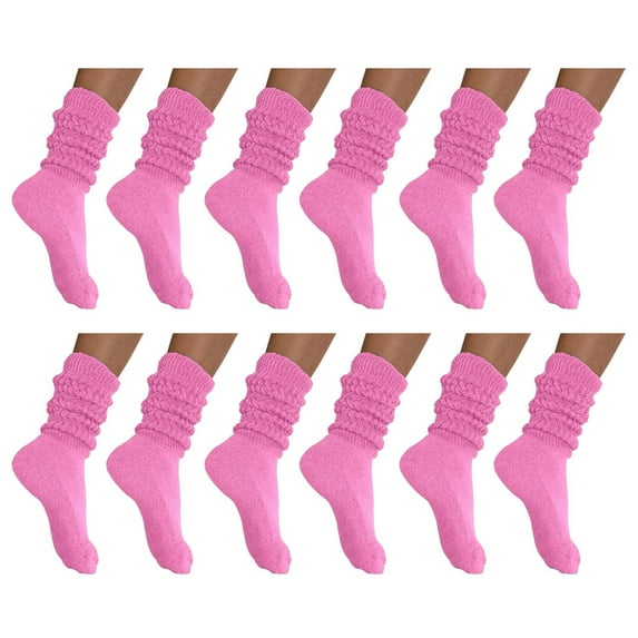 MDR Women's Extra Long Extra Heavy Slouch Socks - 12 Pairs Size 9-11 - Made in USA (12 Pink)