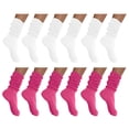 thumbnail image 1 of MDR Women's Extra Long Extra Heavy Slouch Socks - 12 Pairs Size 9-11 - Made in USA (6 White 6 Fuschia), 1 of 9