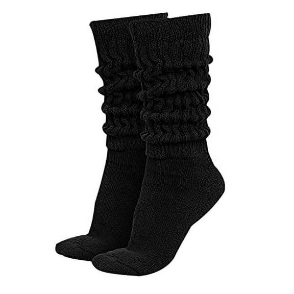 MDR Women's Extra Long Heavy Slouch Cotton Socks Made in USA 1 Pair Size 9 to 11 (Black)
