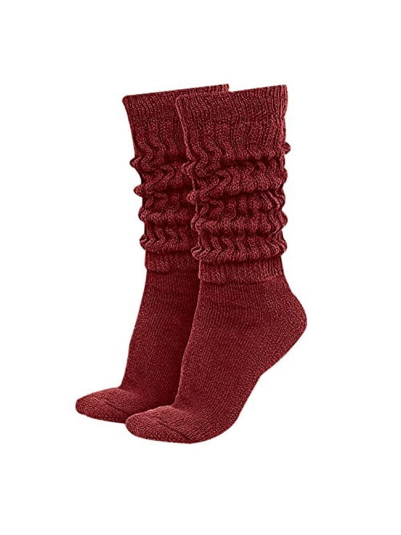 MDR Women's Extra Long Heavy Slouch Cotton Socks 1 Pair Size 9 to 11 (Burgundy)