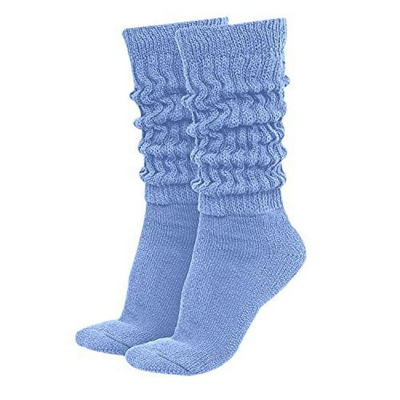 MDR Women's Extra Long Heavy Slouch Cotton Socks Made in USA 1 Pair Size 9 to 11 (Light Blue)