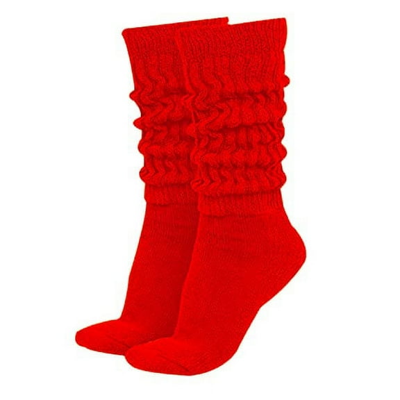 MDR Women's Extra Long Heavy Slouch Cotton Socks Made in USA 1 Pair Size 9 to 11 (Red)