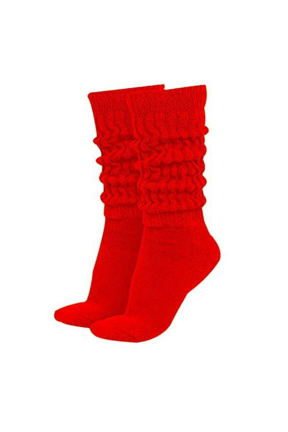 Women's Extra Long Heavy Slouch Cotton Socks Made in USA 1 Pair Size 9 to 11 (Red)