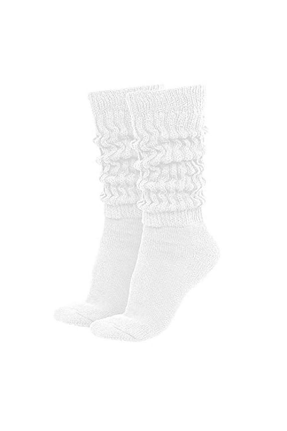 Women's Extra Long Heavy Slouch Cotton Socks Made in USA 1 Pair Size 9 to 11 (White)