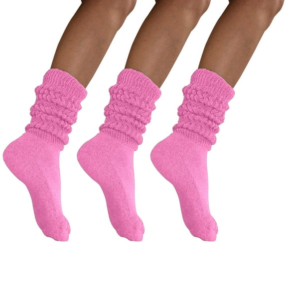 MDR Women's Extra Long Heavy Slouch Cotton Socks Made in USA 3 Pairs Size 9 to 11 (3 Pink)