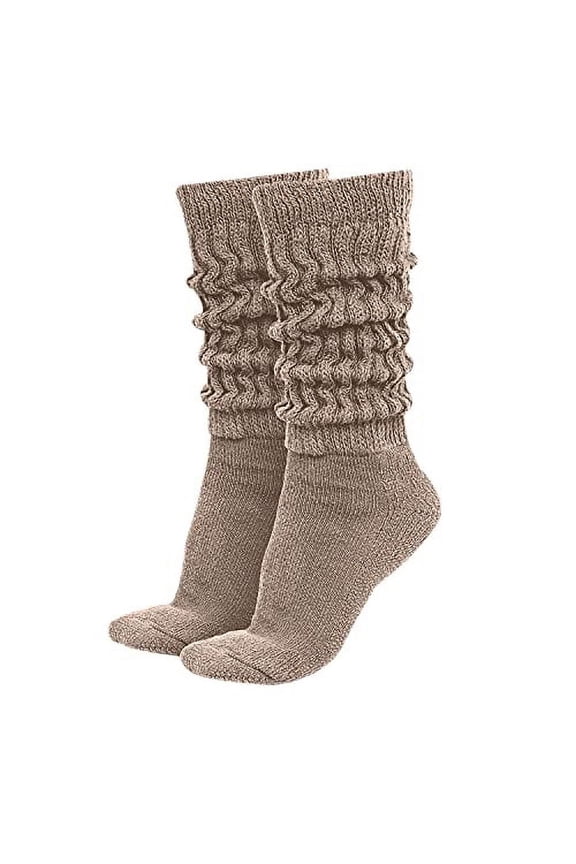 Women's Extra Long & Heavy Slouch Cotton Wear at any Length Socks Made in USA 1 Pair Size 9 to 11 (Beige)