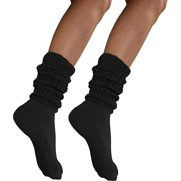 MDR Women's Extra Long & Heavy Slouch Cotton Wear at any Length Socks Made in USA 2 Pair Size 9 to 11 (2 Black)