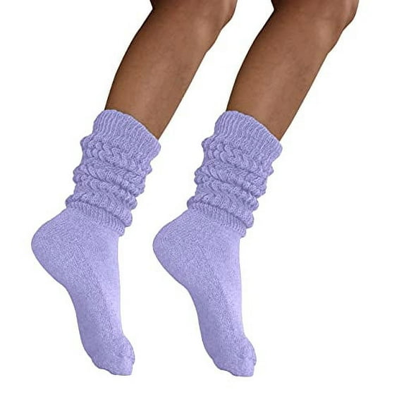 MDR Women's Extra Long & Heavy Slouch Cotton Wear at any Length Socks Made in USA 2 Pair Size 9 to 11 (2 Lilac )