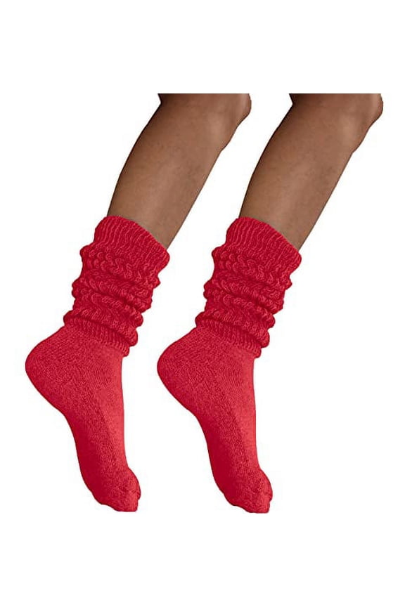 MDR Women's Extra Long & Heavy Slouch Cotton Wear at any Length Socks Made in USA 2 Pair Size 9 to 11 (2 Red )