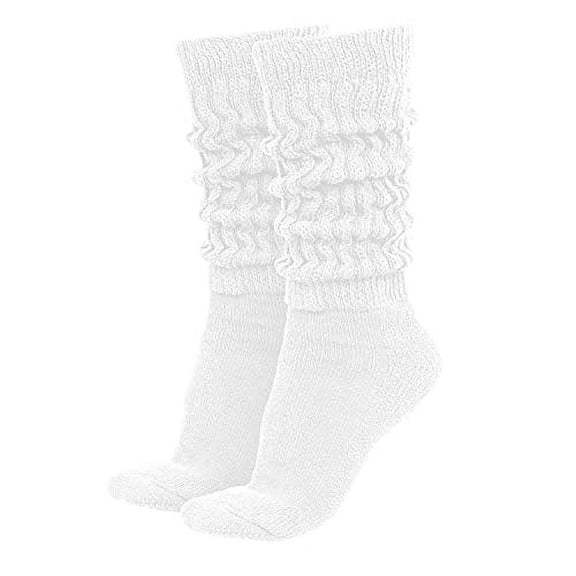 MDR Women's Extra Long & Heavy Slouch Socks For Women Cotton Wear at any Length Sock Made in USA 1 Pair Size 9 to 11 (White)