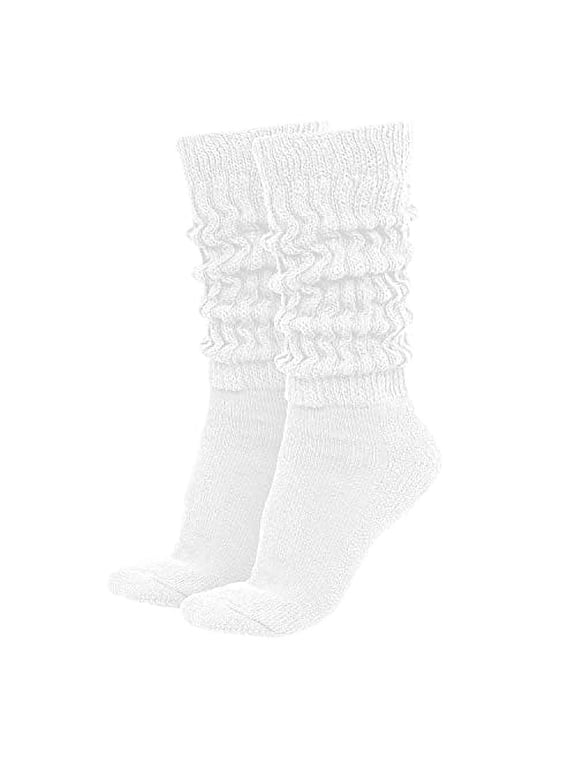 MDR Women's Extra Long & Heavy Slouch Socks For Women Cotton Wear at any Length Sock Made in USA 1 Pair Size 9 to 11 (White)