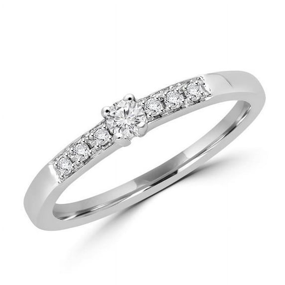 MDR130018-3.5 0.14 CTW Round Diamond Solitaire with Accents Engagement Ring in 14K White Gold - Size 3.5