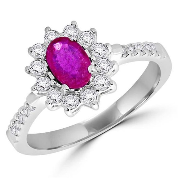 MDR130031-8 0.875 CTW Oval Cut Ruby & Diamond Royal Cocktail Ring in 14K White Gold - Size 8