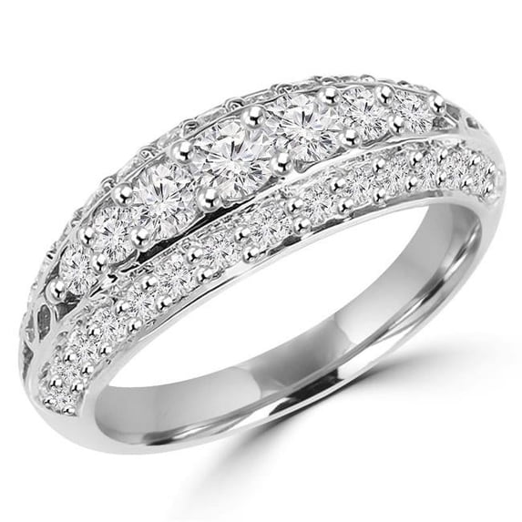 MDR140064-6.25 0.9 CTW Round Diamond Semi-Eternity Wedding Band Ring in 14K White Gold - Size 6.25