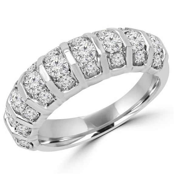 MDR140127-3.5 1.05 CTW Antique Vintage Round Diamond Anniversary Wedding Band Ring in 14K White Gold - Size 3.5