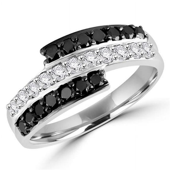 MDR140130-3.75 0.75 CTW Black & White Round Diamond Fashion Cocktail Ring in 14K White Gold - Size 3.75