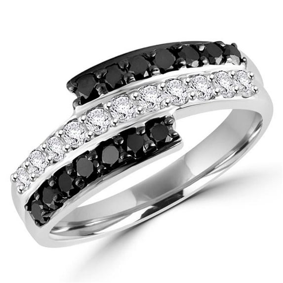 MDR140130-5.25 0.75 CTW Black & White Round Diamond Fashion Cocktail Ring in 14K White Gold - Size 5.25