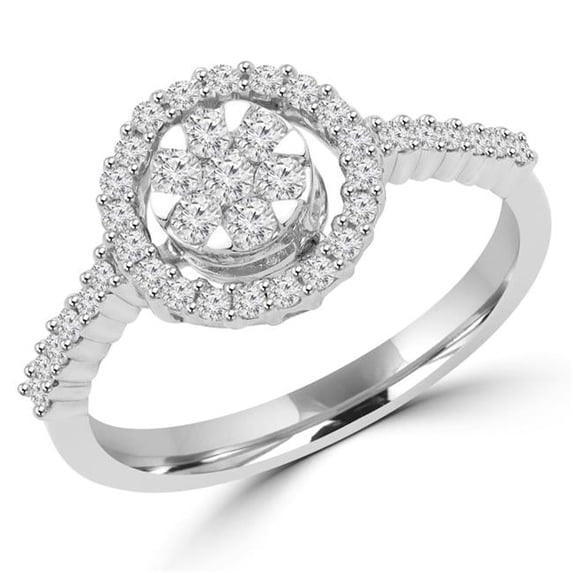 MDR150001-9 0.4 CTW Round Diamond Halo Cluster Engagement Ring in 14K White Gold - 9
