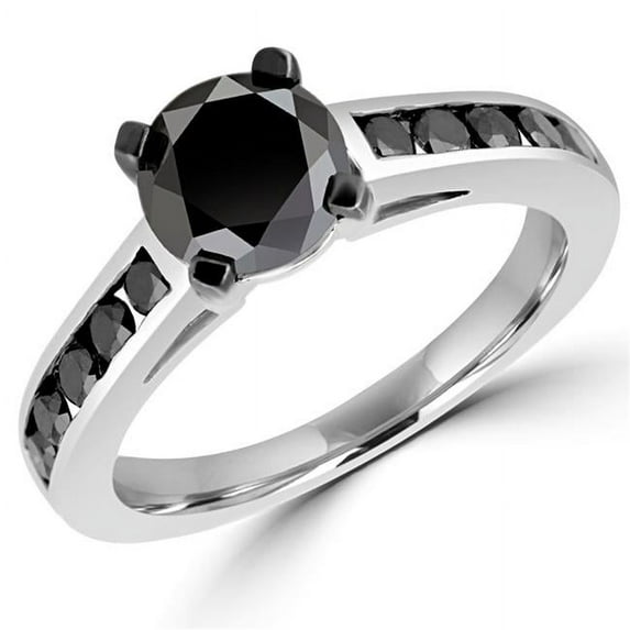 MDR160009-3.75 1.6 CTW Round Black Diamond Solitaire with Accents Engagement Ring in 10K White Gold - 3.75