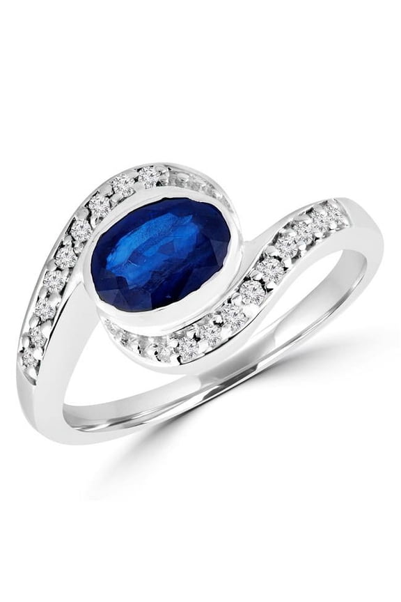 MDR170020-3.25 1.1 CTW Oval Blue Sapphire Bypass Cocktail Ring in 14K White Gold - 3.25