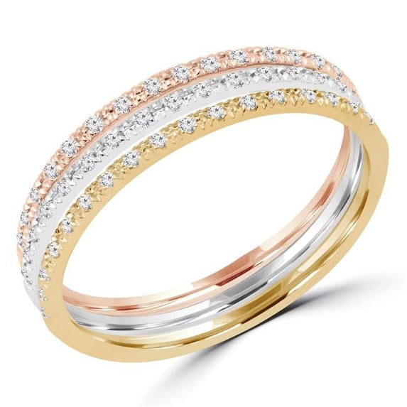 MDR170074-3 0.14 CTW Round Diamond Cocktail Ring in 14K Three-Tone Gold - Size 3
