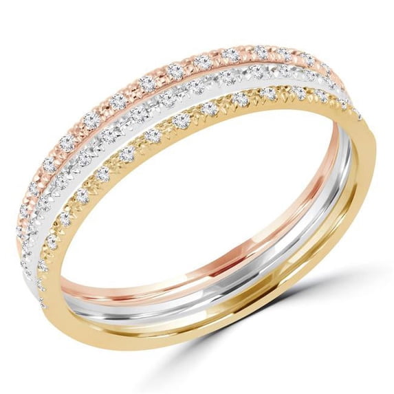 MDR170074-3.25 0.14 CTW Round Diamond Cocktail Ring in 14K Three-Tone Gold - Size 3.25