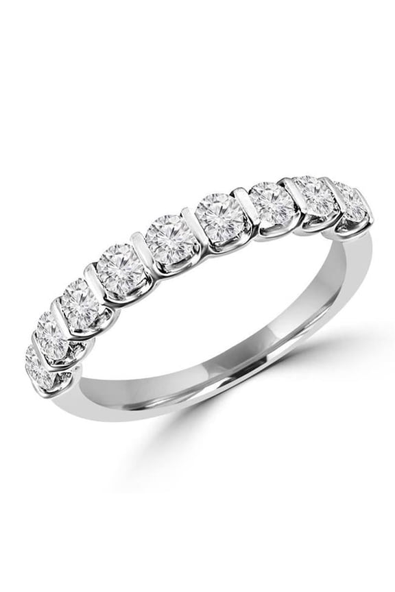 MDR170077-8.25 0.75 CTW Round Diamond Bar Set Semi-Eternity Wedding Band Ring in 14K White Gold - 8.25