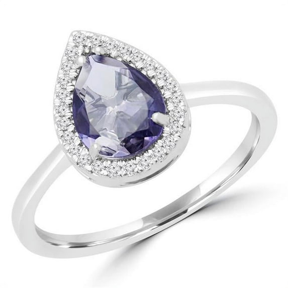 MDR170080-4.5 0.75 CTW Pear Purple Iolite Halo Cocktail Ring in 14K White Gold - Size 4.5