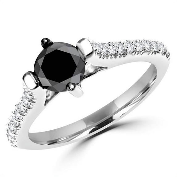MDR170098-5.5 1.05 CTW Round Black Diamond Cocktail Ring in 14K White Gold - Size 5.5