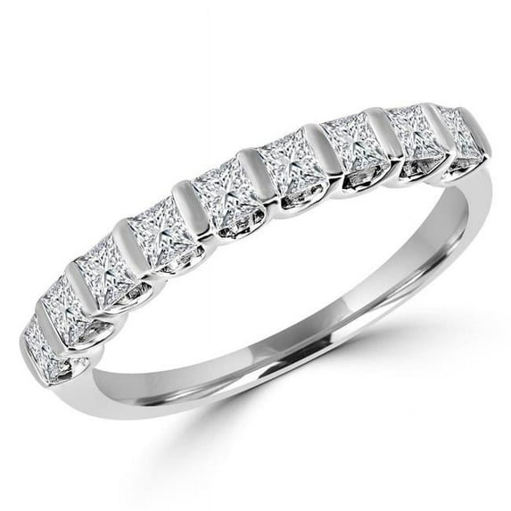 MDR170107-6.75 1.1 CTW Princess Diamond Bar Set Cocktail Ring in 14K White Gold - Size 6.75