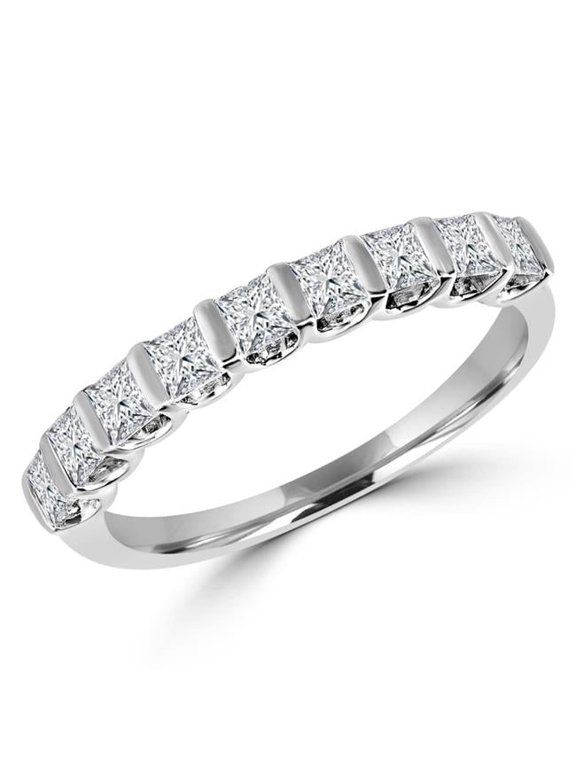MDR170107-P 1.1 CTW Princess Diamond Bar Set Cocktail Ring in 14K White Gold