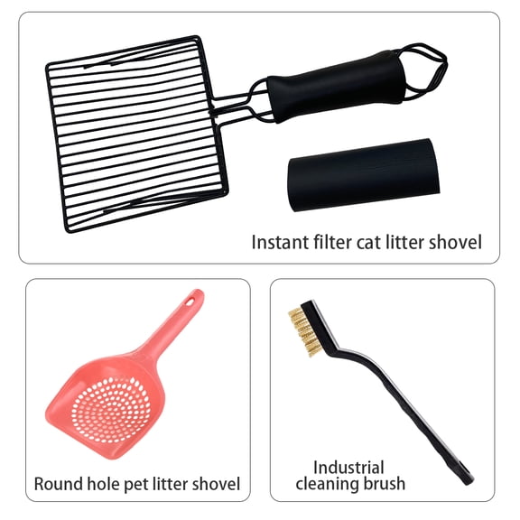 MDRM Cat Litter Scoop, Light Weight Metal Stainless Scooper with Foam Handle, Fast Kitty Poop Sifter and Plastic Shovel for Pet Owners Easy Clean Tool Set(PINK)