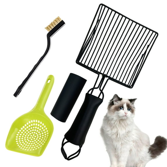 MDRM Cat Litter Scoop, Light Weight Metal Stainless Scooper with Foam Handle, Fast Kitty Poop Sifter and Plastic Shovel for Pet Owners Easy Clean Tool Set