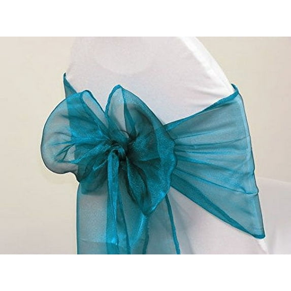 MDS 100 PCS Dark Teal Organza Chair Sashes / Bows sash for Wedding or Events Banquet Decor Chair Bow sash