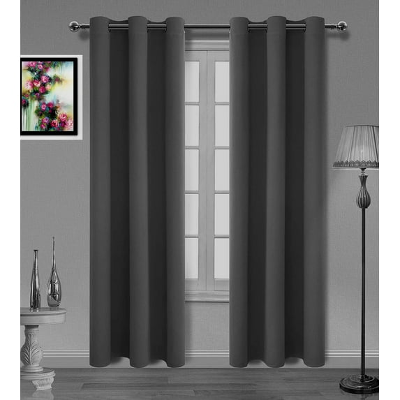 MDS Blackout Curtains for Living Room and Bedroom Thermal Insulated Grommet Room Darkening Draperies 2 Panels (Dark Gray 52x108)