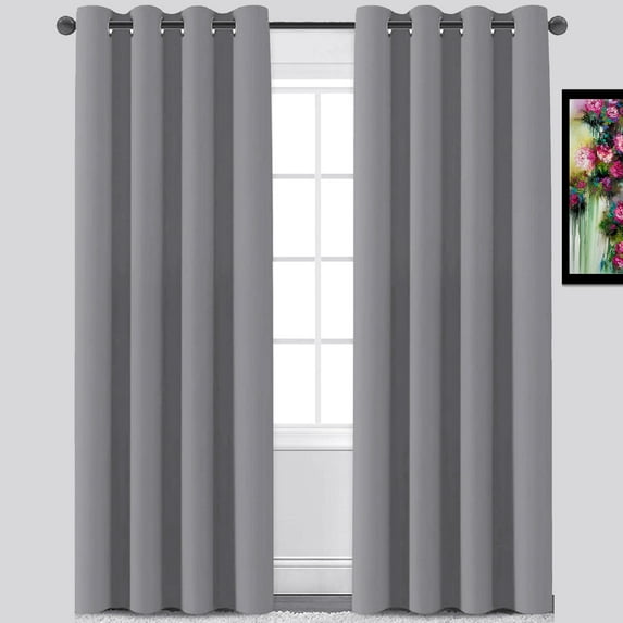 MDS Blackout Curtains for Living Room and Bedroom Thermal Insulated Grommet Room Darkening Draperies 2 Panels (Light Gray 52x108)